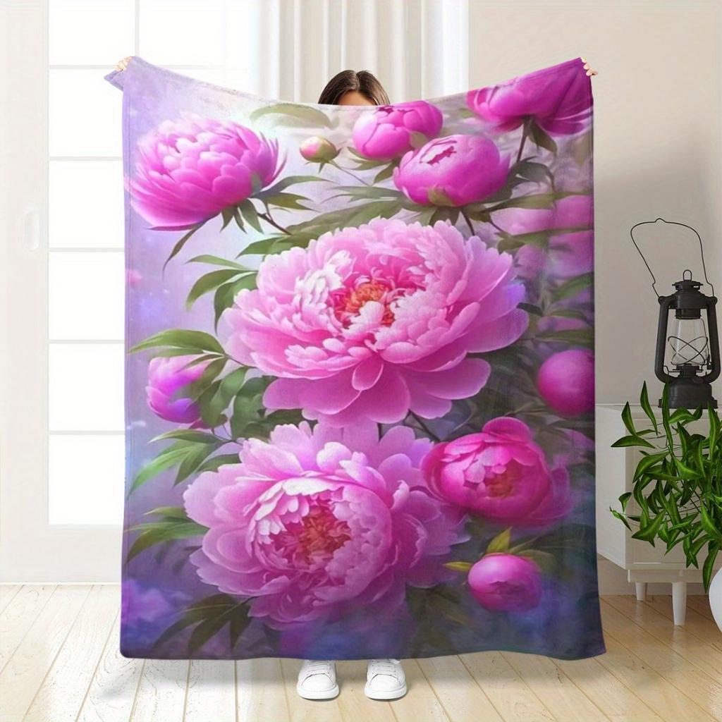 3D Valentine's Day Peony Flannel Blanket - Casual Design for Valentine's Decoration, Birthday Nap, All-Season Holiday Gift