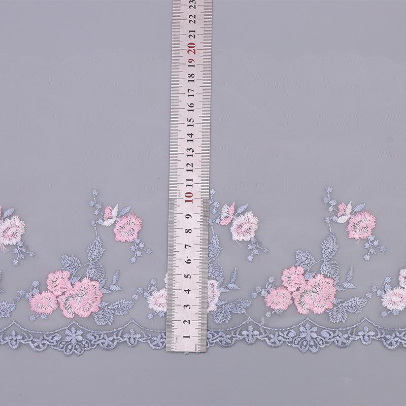 1Y Wide 20CM Grey Flower Lace Fabric Accessories For Handmade DIY Clothing Wedding Dress