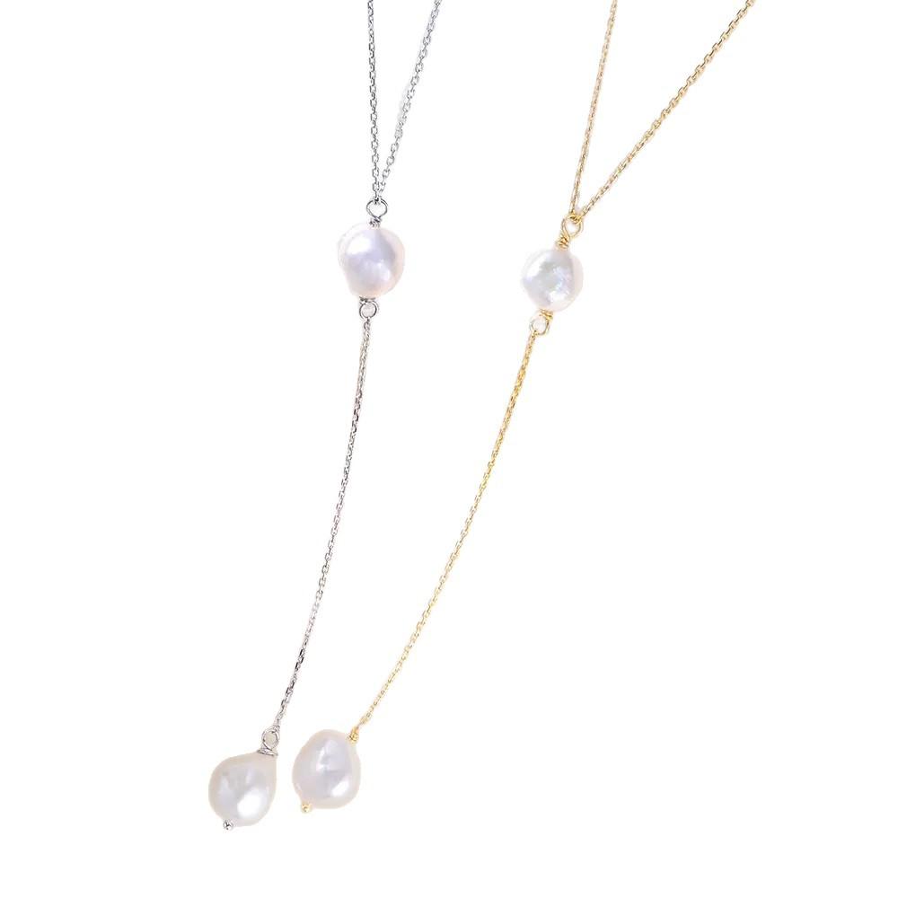 S911 sterling silver Y-shaped natural freshwater pearl necklace women's European and American ins light luxury high-end niche collarbone chain