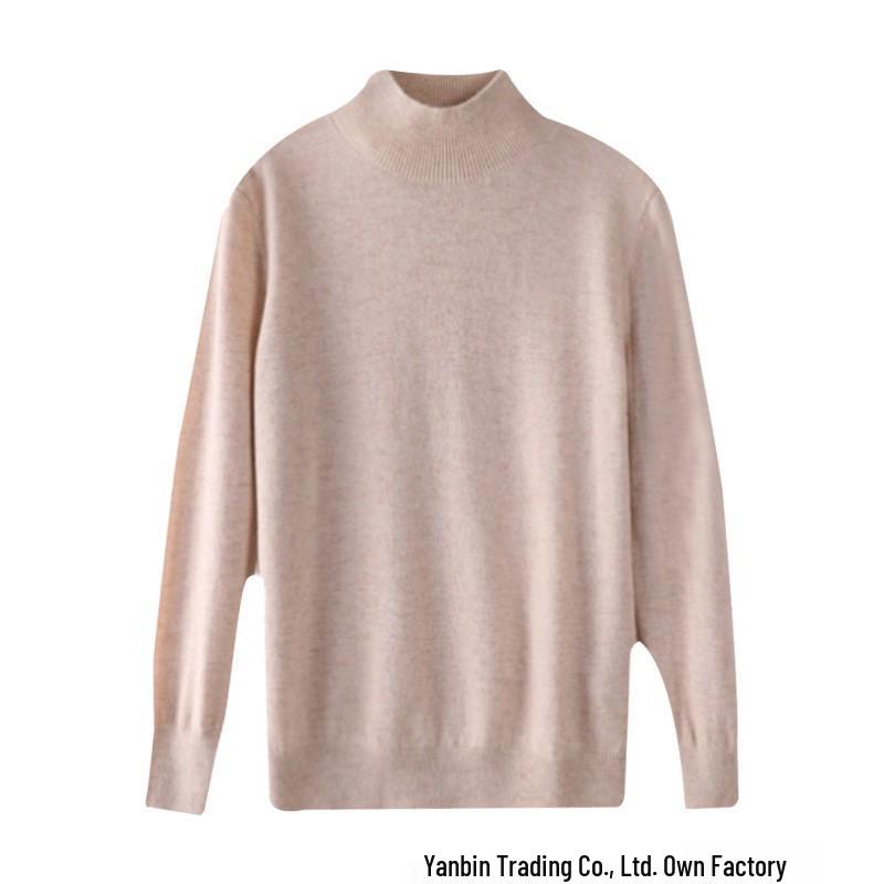 Women's Slim-Fit Autumn Sweater: Fashionable Half-High Neck, Versatile Pure Wool for Base Layer or Outerwear, Skin-Friendly