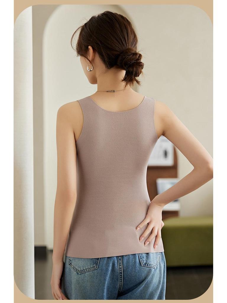 Женский антистатический длинный теплый жилет: Встроенные чашки бюстгальтера, Акрил, Мягкий цельный верхний и нижний слой для осени/зимы