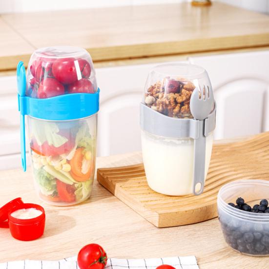 Portable Breakfast Oatmeal Cereal Nut Yogurt Salad Cup with Fork Spoon Double Layer Large Capacity Soy Milk Cup Household Supplies