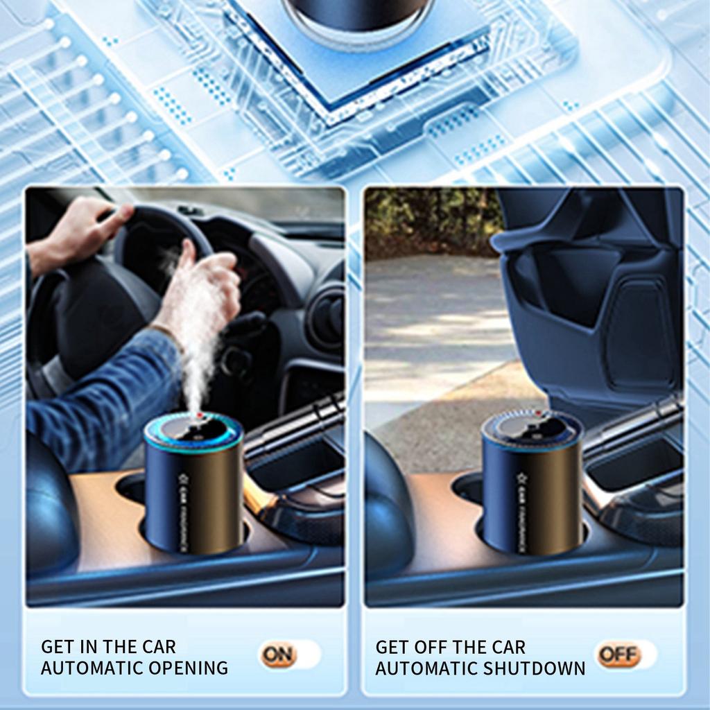 Автомобильный диффузор. Умный освежитель воздуха для автомобиля.  Распылитель. Увлажнитель воздуха. Автомобильный диффузор с проектором звезд и подсветкой пламени. 3 режима регулировки, автоматическое включение/выключение.