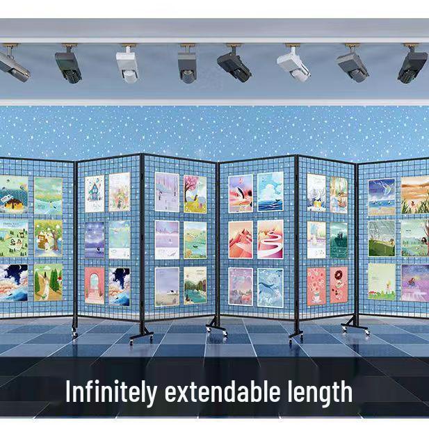 Mobile Art Display Stand: Vertical Folding Grid for Art Exhibitions and Kindergarten Art Shows