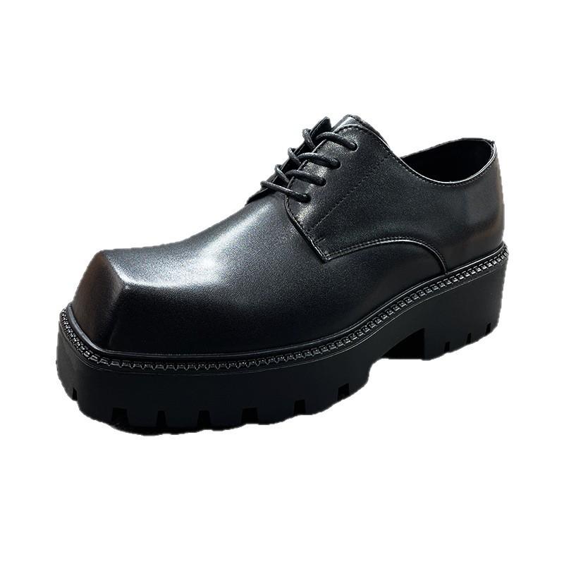 Корейская версия подростковых туфель с квадратным носком из маленькой кожи, мужские туфли на платформе, трендовая универсальная повседневная обувь, мужские туфли дерби, свадебная обувь