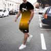 Men's T-shirt 3D Printed Gradient Suit Leopard Print Summer Comfortable Versatile Round Neck Top Shorts Casual Two-piece Set