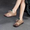 Johnature Genuine Leather Soft Sole Women's Shoes Vintage Round Toe Lace-up Versatile Comfortable Flat Shoes