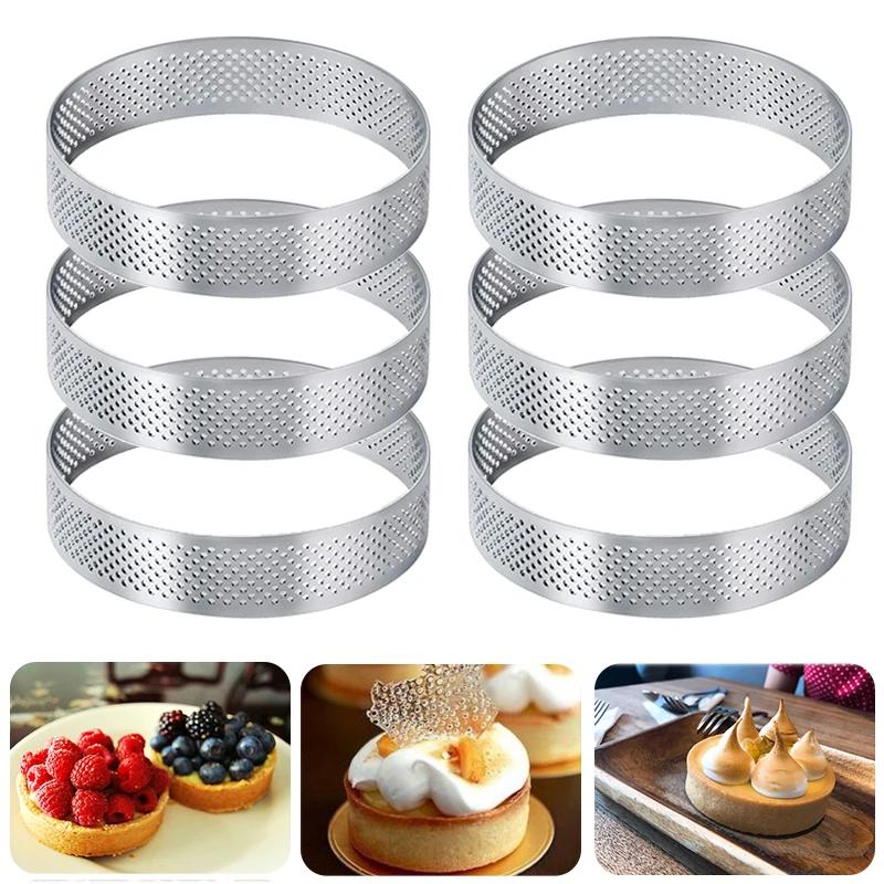 Circular Tart Ring Stainless Steel Tartlet Mold Perforated Fruit Pie Quiche Cake Mousse Mold Kitchen Pastry Baking Mold