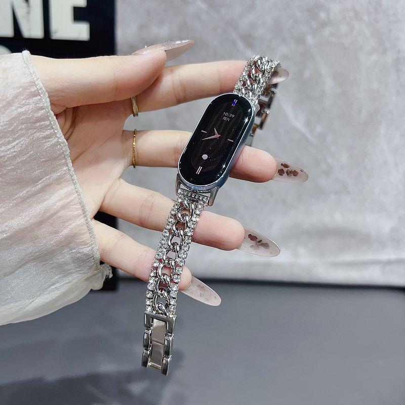 Блестящие металлические ремешки-цепочки для Mi Band 10 9 8, ремешки, металлическая браслет-цепочка с бриллиантами для Mi Watch 8Pro 9Pro, ремешок для Redmi Watch 6 5 4