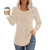 Long Sleeve Shirts For Women Tops Dressy Casual Blouses Pleated Scooped Neck Tunic Tops