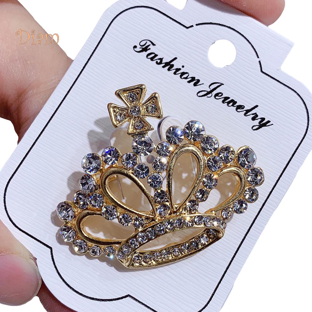 Diamonding Jewelry Crown Shape Crystal Stone Faux Pearl Lapel Brooch Pin Suit Collar Badge