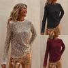 2024 European & American Sequin Mesh Slim-Fit Long-Sleeve Top