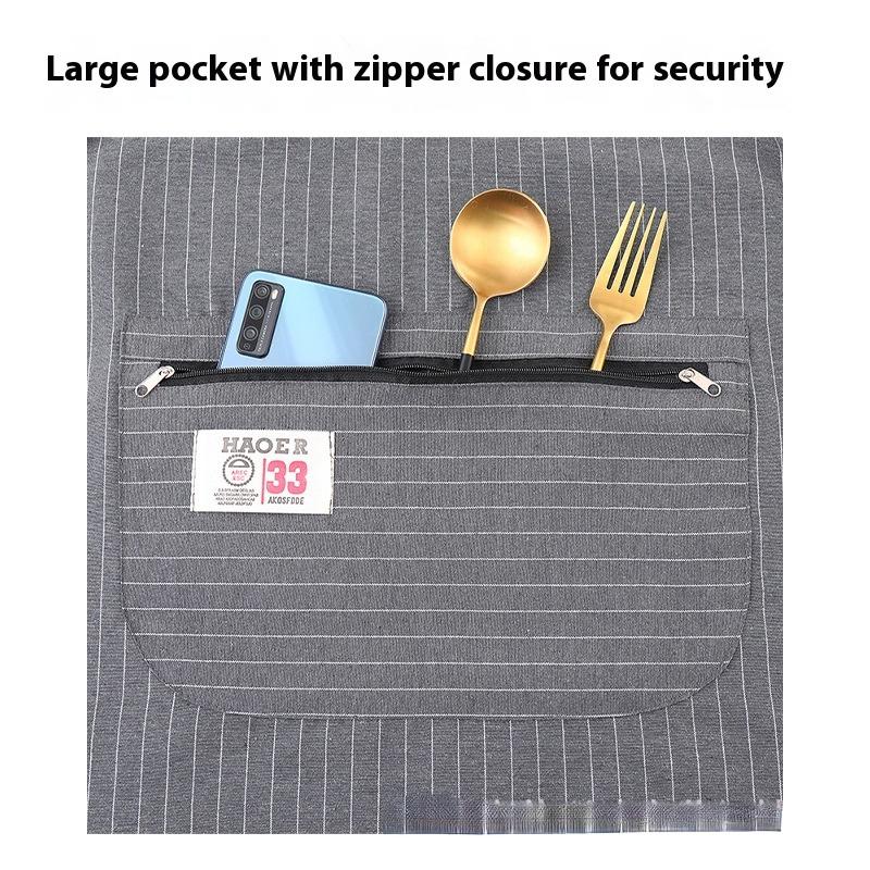 Kitchen Oil Resistant Straps Aprons Breathable Apron Striped Zippered Cotton Apron Women Men Dirt Resistant Work Clothes