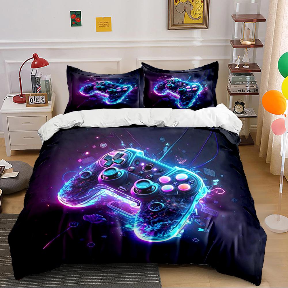 Glowing Neon Game Controller Bedding Set Bedding set (1 duvet cover, 2 pillowcases, duvet not included)