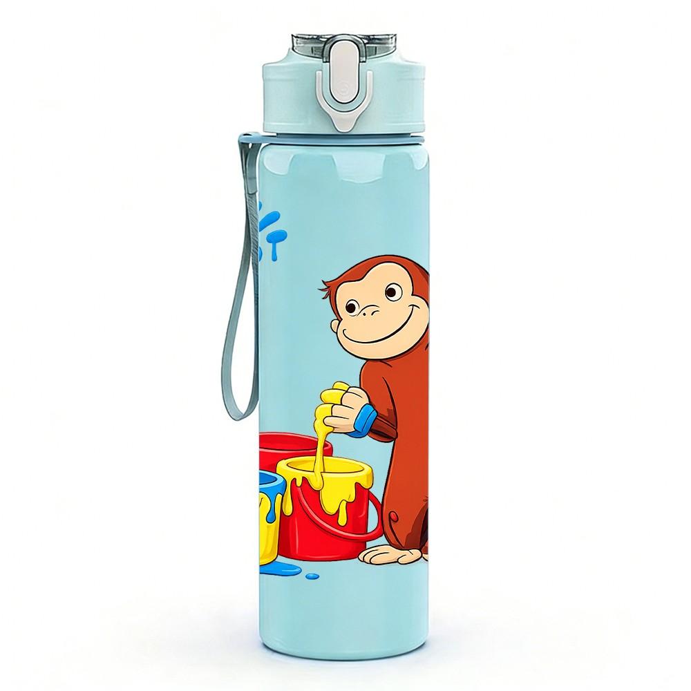 1PC Monkey Playing Toy Print 750ml Color Plastic Sports Water Bottle Leakproof Flip Straw Lid Suitable for Sports Office Home Use