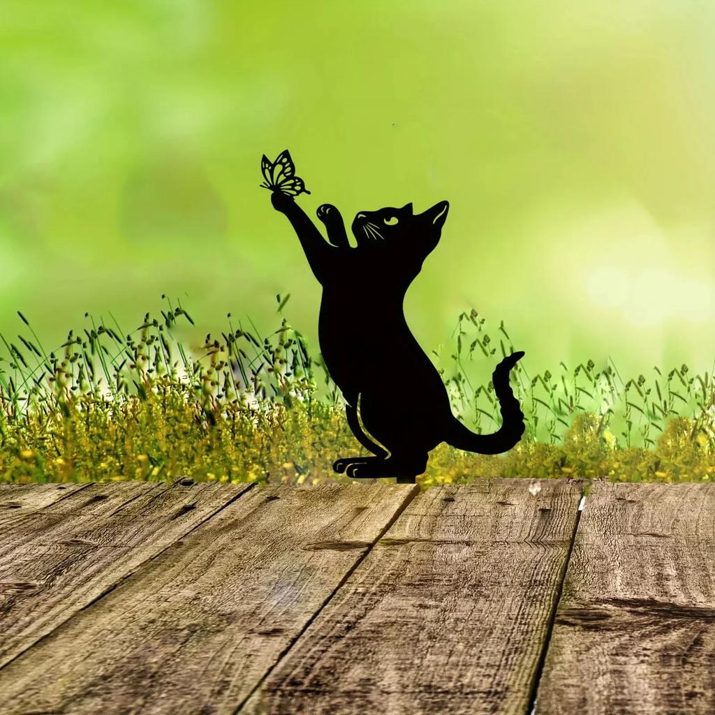 Очаровательные кошачьи садовые колья - семейные силуэтные статуи для украшения улицы. Идеально подходит для оформления двора, сада и газона