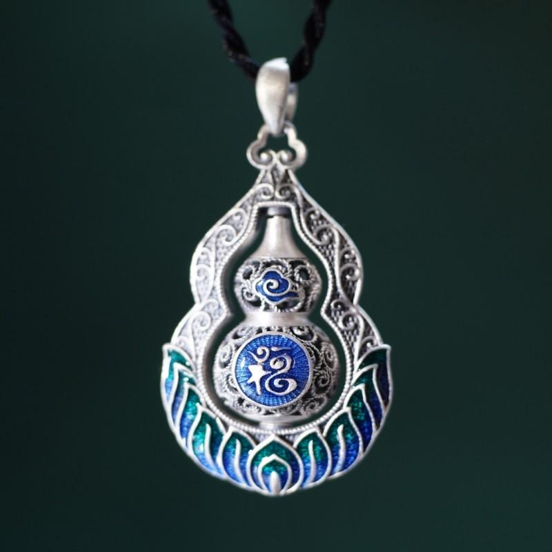 Vintage Enamel Gourd Pendant Necklace Men Women Ethnic Style Boho Jewelry Copper Charm With Adjustable Chain