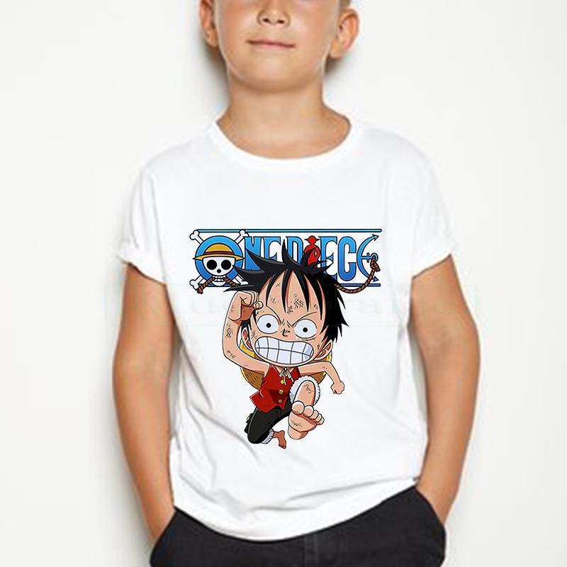 Summer Boys/Girls Casual Kawaii Cartoon Cotton Japanese Anime One Piece Kids 2-12 Year Short Sleeve T-shirt