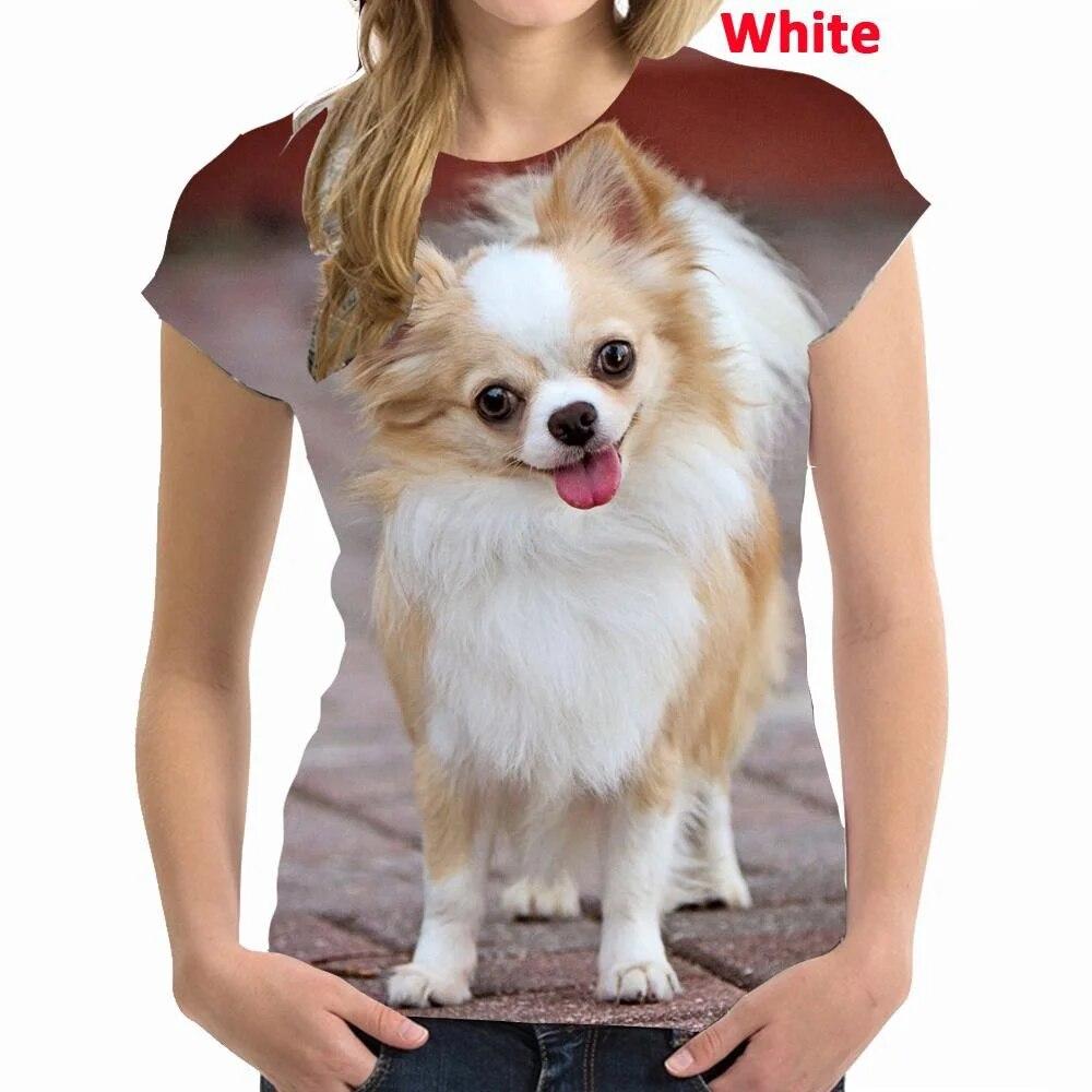 Новейшая летняя женская модная футболка с 3d принтом милых животных и собак, повседневная футболка с короткими рукавами и круглым вырезом чихуахуа