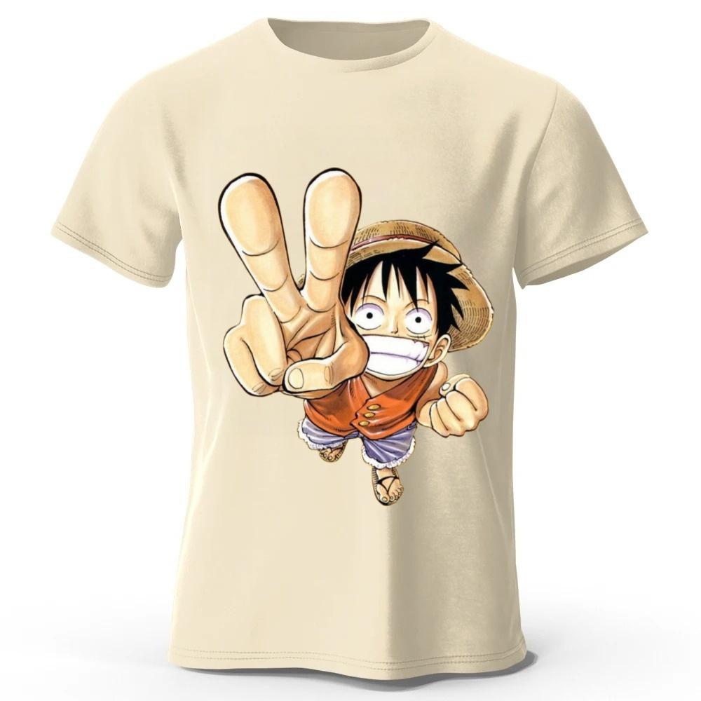 One Piece Луффи Лето Новый Чистый Хлопок Короткий Рукав Мужская и Женская Модная Уличная Одежда Большой Размер Свободная Спортивная Футболка