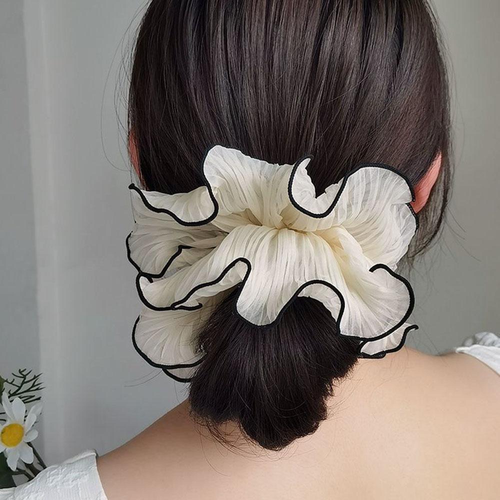 1pc Fashion Korean Retro Folded Chiffon Oversize Scrunchies Women Sweet Temperament Trendy Exaggerated Hair Band Hair Decoration