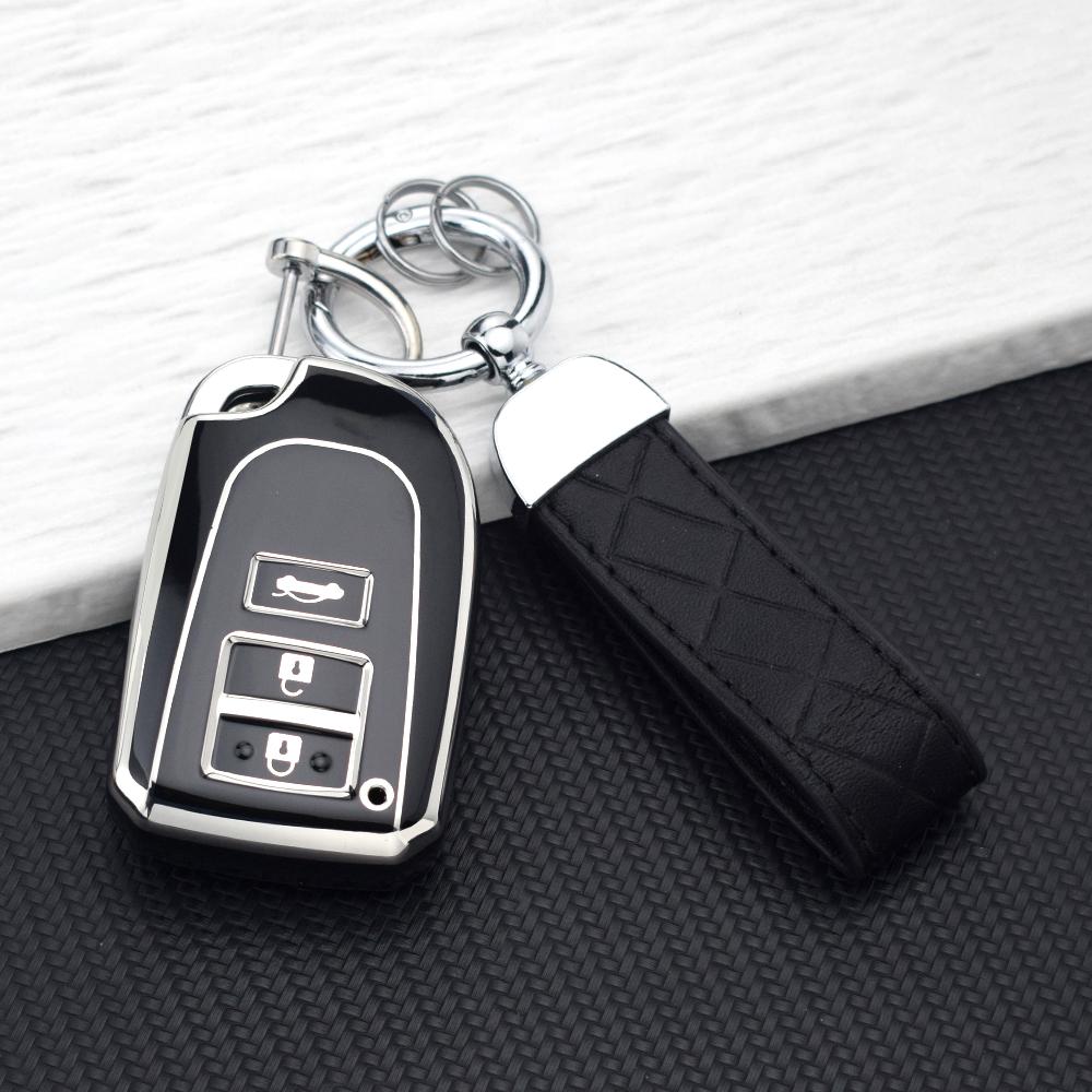 Silver Line Car Key Cover Case for Toyota Yaris Hiace 200 Sienta 2020 TPU Remote 3 Buttons Key Protective Bag Key Chain Set
