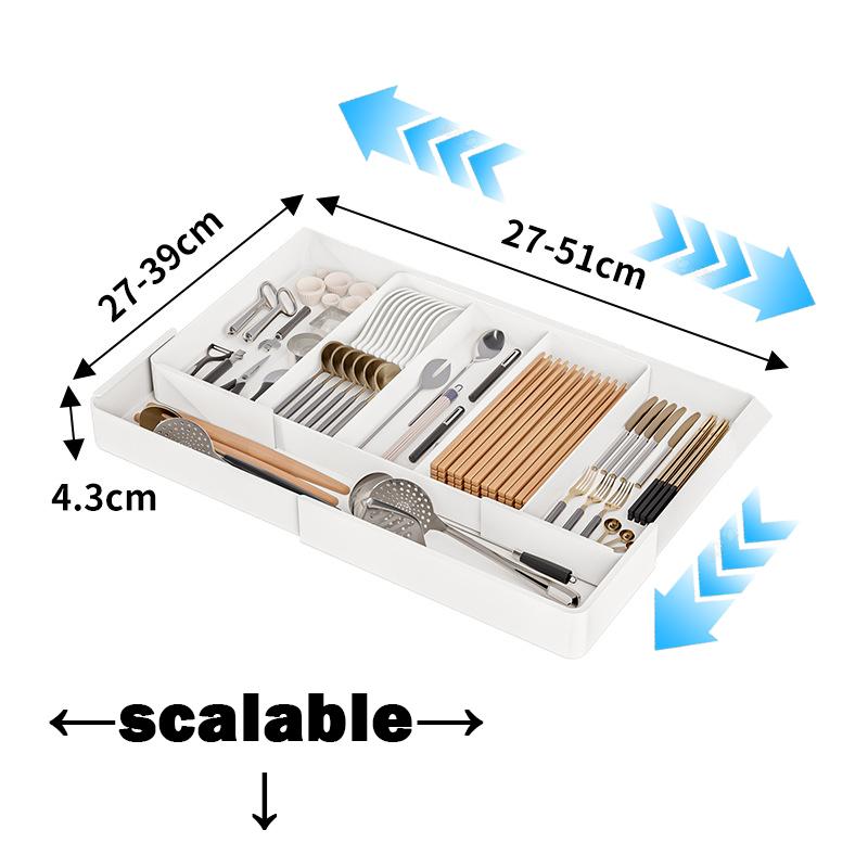 1 шт. Выдвижной органайзер для кухонного ящика, большой вместимости, с разделителями, поднос для хранения, органайзер для столовых приборов, ножей, ложек