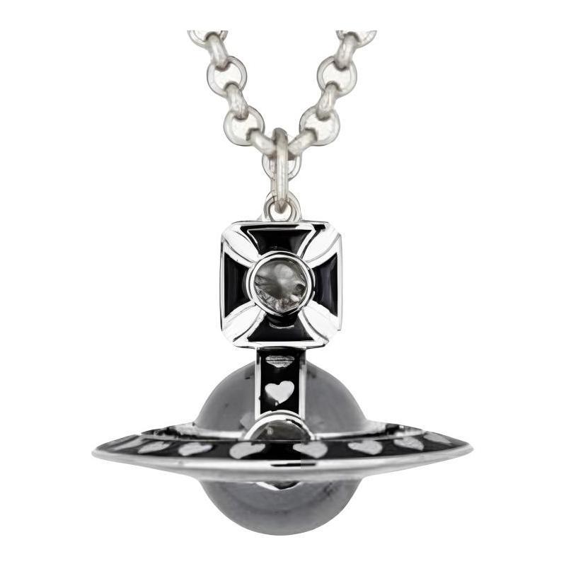 Vivienne Westwood [NANA Joint Brand] Spherical Pattern Necklace Women's Silver/Black Enamel/Black Diamond Crystal/Gray 630203IJ-02P741