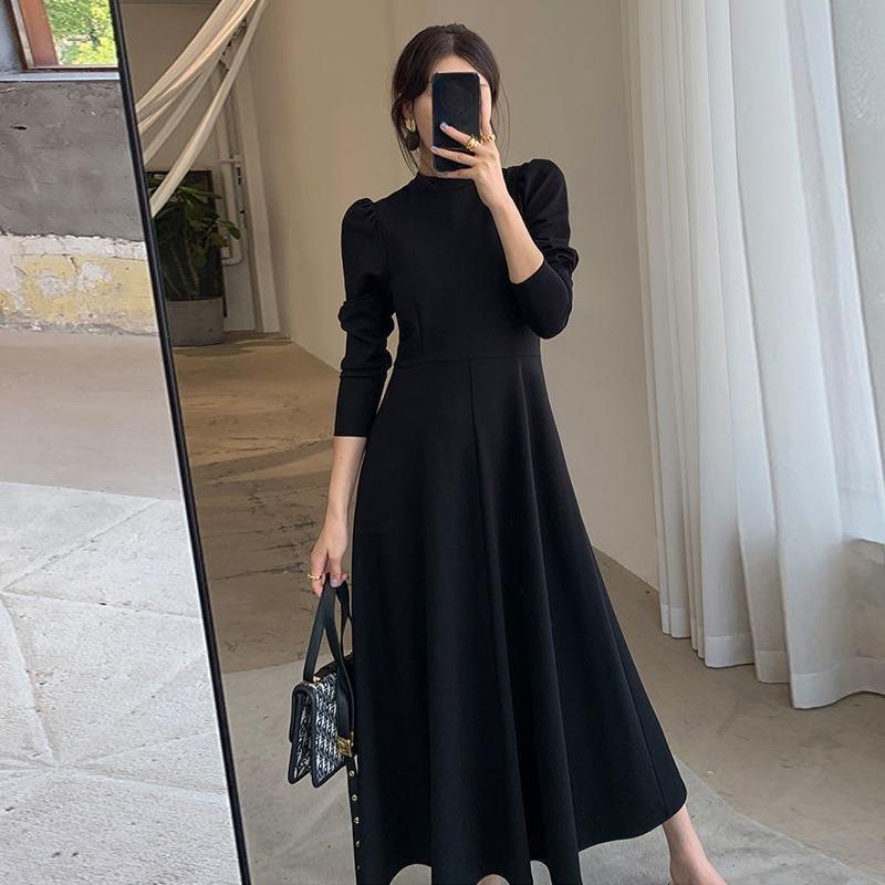 Платье в стиле Хепберн, женское осеннее платье Haute Couture, длинное платье, французское платье с длинными рукавами