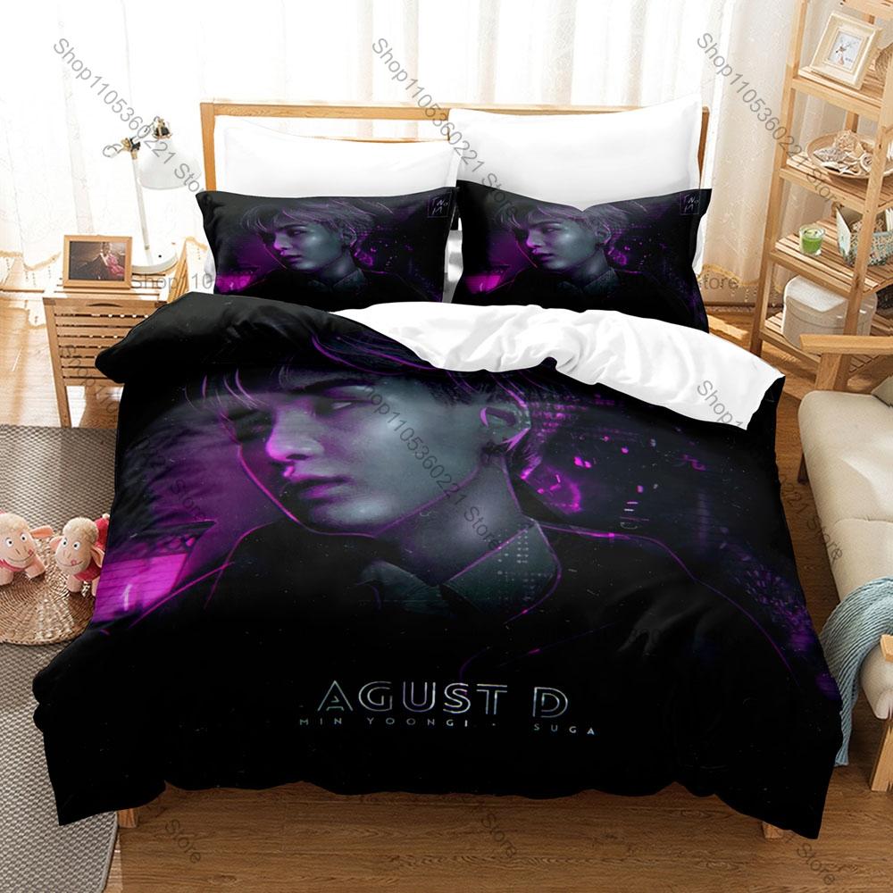 Personality Hip Hop Style Agust D Graphic New Bedding Set Soft Cozy Bed Cover Household Sleeping Bedding Ornament Gift