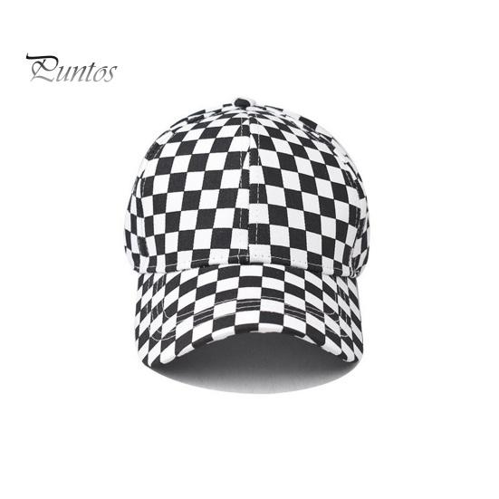 Unisex Baseball Hat Plaid Print Color Matching Long Brim Adjustable Ponytail Hole Anti-UV Sun Protection Outdoor Sport Peaked Cap