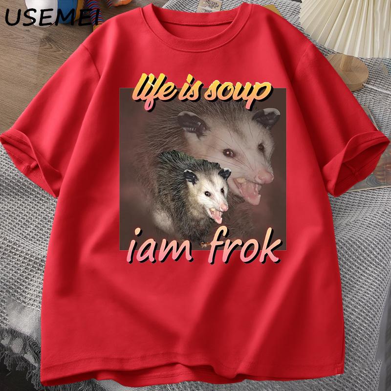 Life Is Soup I Am Fork Possum Tshirt Unisex Cotton Short Sleeve Tee Shirt Unisex Unisex Clothing Printed T Shirt Cotton Oversize