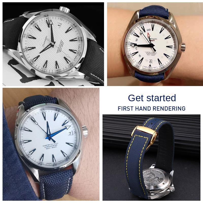 Синий нейлоновый кожаный ремешок Для Omega New Seamaster 300 Super Master AT150 Тканевый кожаный ремешок AQUA TERRA мужской 19мм 20мм