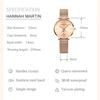 Hannah Martin Small Seconds Dial Quartz Movement Fashion Watch Waterproof Simple Women Gold Mesh Belt Top Brand Ladies Watches