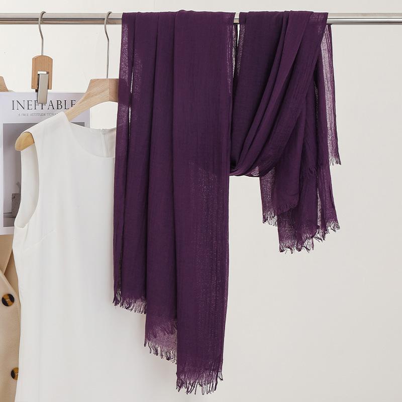 Однотонный тонкий шарф Женская солнцезащитная шаль Однотонный простой Имитация хлопка и льна Шелковый шарф Пряжа высокого класса
