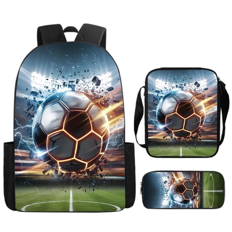 Youth Football Player Print Backpack School Kids Large Capacity Dual-Shoulder Bag Breathable Lightweight Unisex Oxford