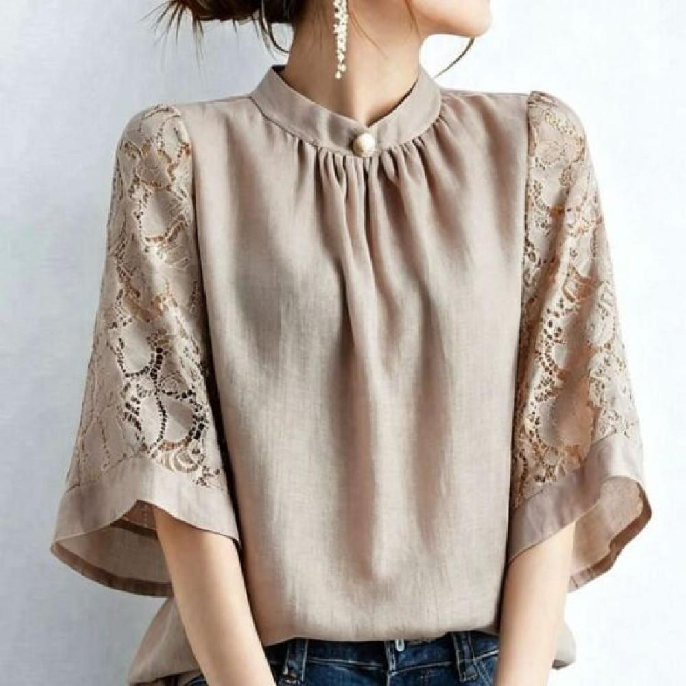 Rellawear China Neck Ruffle Lace Blouse 5color