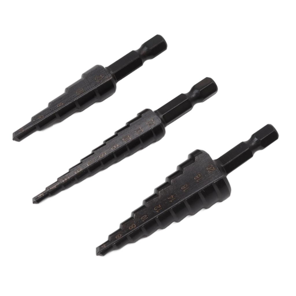 3Pcs High Speed Steel Step Drill Bit Set Hex Handle Step Drill Bit for Metal Wood Insulation Plate
