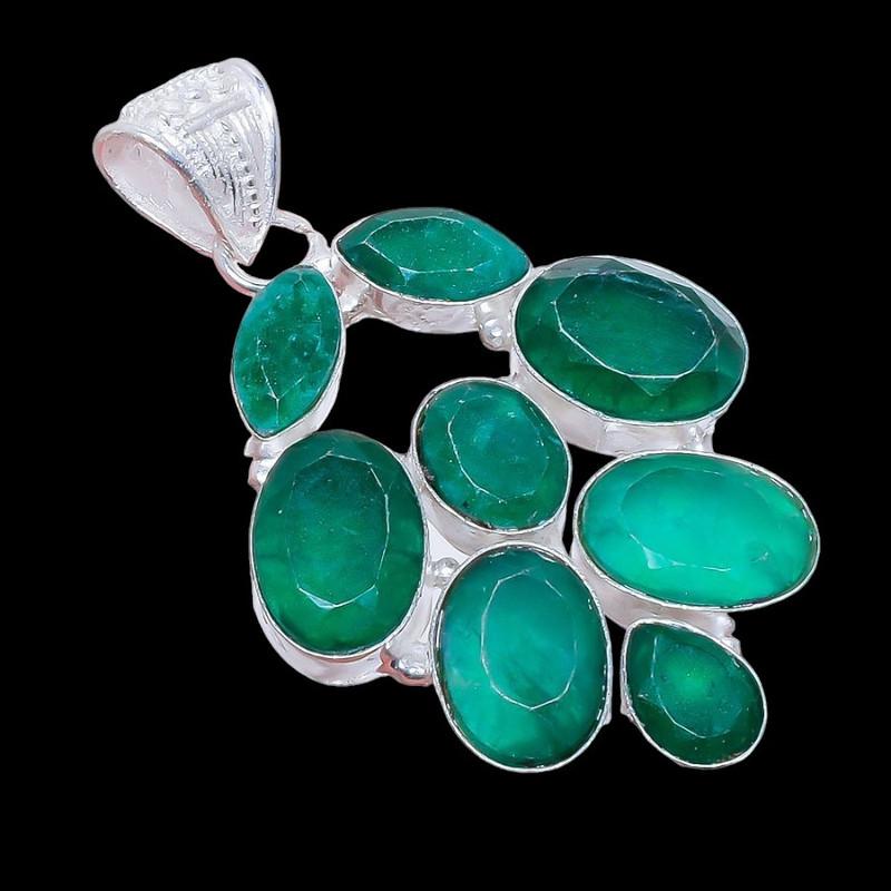 Sakota Mines Emerald Gemstone 925 Sterling Silver Jewelry Pendant 2.2"  AH-3409