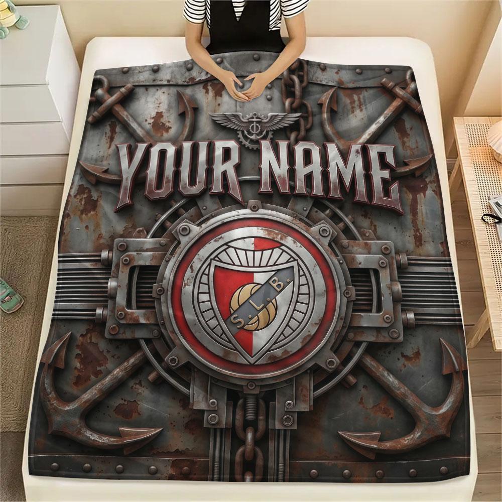 Custom Name,S.L. Benfica Printed Flannel Blanket, soft throw for bedroom sofa, washable, Christmas present, great gift.