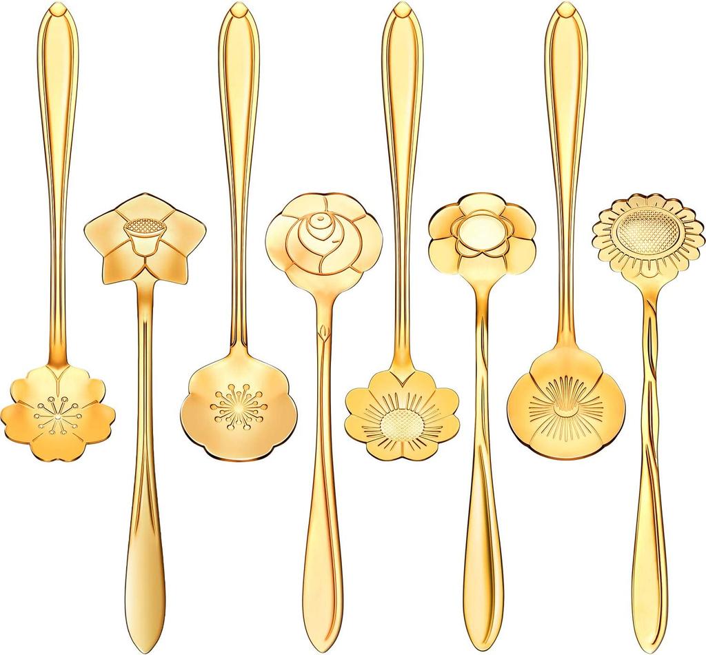 8 Pieces Flower Spoon Coffee Teaspoon Set Stainless Steel Tableware Creative Sugar Spoon Tea Spoon Stir Bar Spoon Stirring Spoon 8 Different Patterns