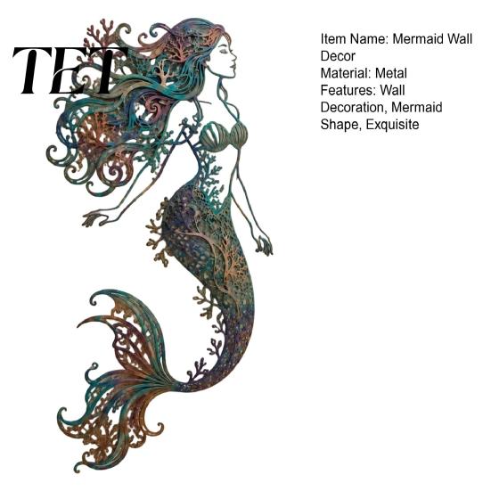 Metal Mermaid Wall Art Decoration, Three-dimensional Hollow Iron Decorative Figures Sculpture, Retro Ocean Style Hanging Swimming Pool Area