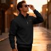 Men's Casual Loose Solid Color Outdoor Fleece Half Zip Stand Up Collar Pullover Hoodie