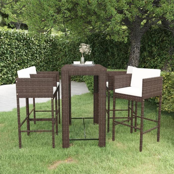 Ensemble bar de jardin - MAISON EXCLUSIVE - 5 pcs - Résine tressée - Cadre acier poudré - Coussins