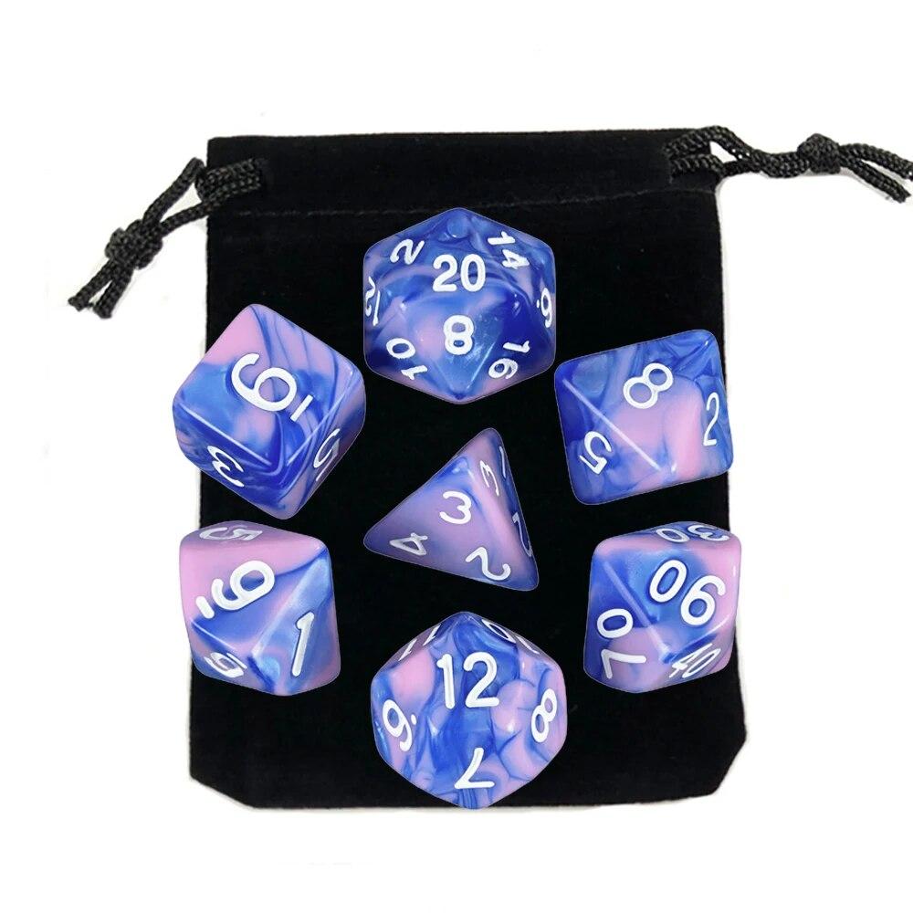 7шт игральные кости с мешком DnD d4,d6,d8,d10,d%,d12,d20 многогранные детали настольной игры RPG