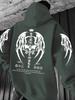 New European and American autumn men's Gothic skull letter print micro elastic comfortable hooded sweatshirt outdoor street top