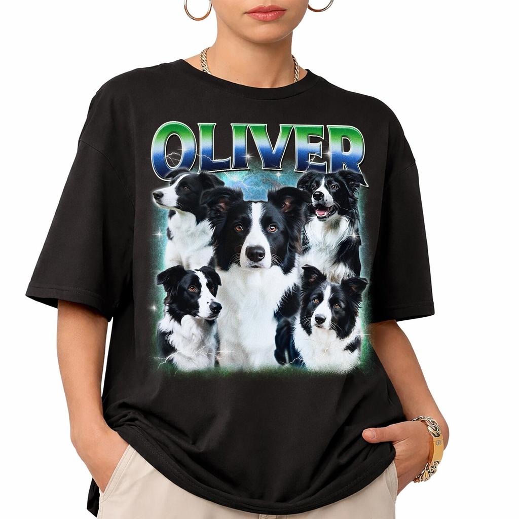Custom Border Collie Collage Mens Kids T Shirt, Vintage Dog Lover Tee, Personalized Pet Name Gift