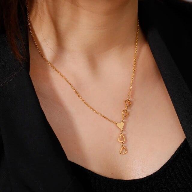 Skyrim, новинка в Kpop, ожерелье с кисточками в форме сердца, длинная цепочка из нержавеющей стали золотого цвета для женщин, 2024, модные украшения, подарок на День матери