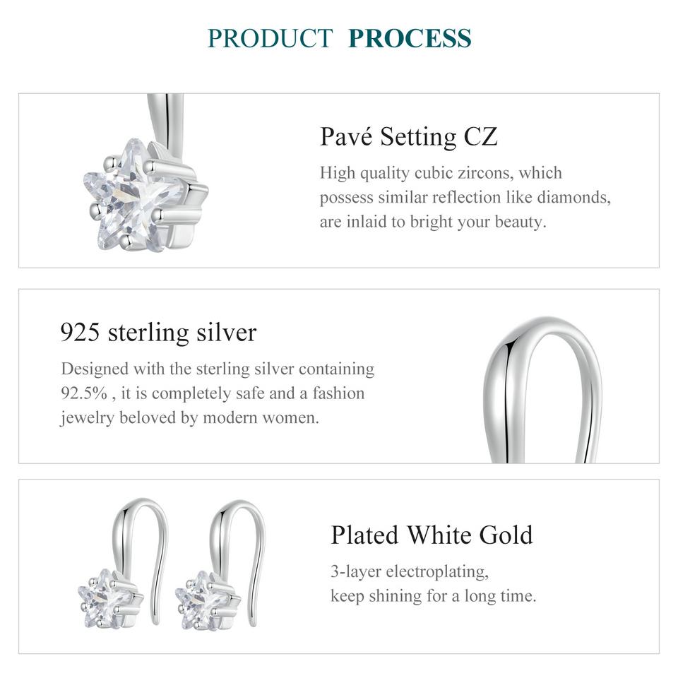 WOSTU Оригинальные ушные крючки из стерлингового серебра 925 пробы с зеленой звездой, пряжки для ушей с нано-камнем, ювелирные украшения для женщин, роскошный подарок для вечеринки