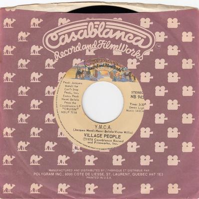 7-дюймовая пластинка VILLAGE PEOPLE - Y.M.C.A. NB945 Касабланка 1978 Канада Соул/Фанк Б/у